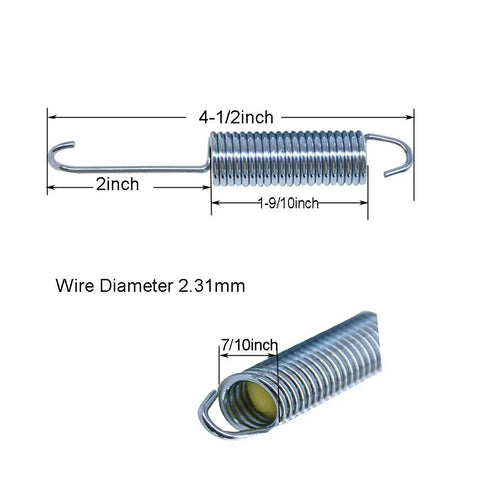 Heavy Duty Recliner Tension Spring Replacement 4.5 Inch Hook To Hook for Sofa Chair Bed Mechanism showing dimensions and coil details.