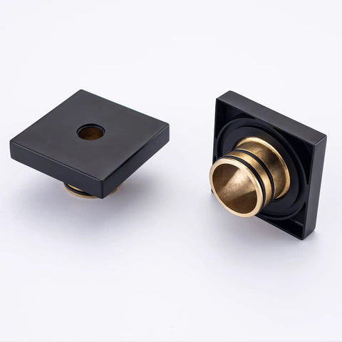 Matte Black Solid Brass Wall Mount Bathroom Faucet With Dual Lever Handles 8 Inch Center Wall Mounted Sink Faucet Rough In Valve Included Drip Free Brass Cartridge Leak Tested For Durability, showing wall mount flange details