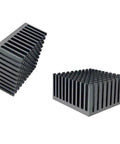4 Pack Black Aluminum Heat Sinks With Pre Applied Thermal Conductive Tape shown angled for VRMs GPUs cooling
