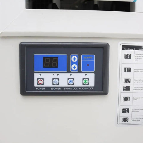 Control panel of Straight Up Heavy Duty Mobile Spot Cooler Powers Down Heat With 20400 Btu Of Serious Cooling Capability.