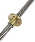 Close-up of Two Pack 400mm Long 8mm Diameter T8 Lead Screw With Brass Nut For 3D Printer Z Axis 304 Stainless Steel Threaded Rod 2mm Pitch Mounting Holes