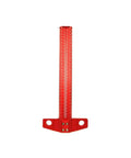 Digital Caliper, Carpenter’s Marking Ruler Square Perforated T-Square Tool in red aluminum, marked scale, vertical view.