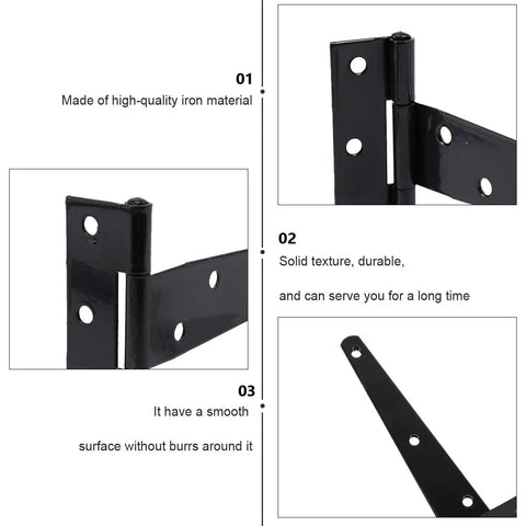 Close-up of 10 Pack Galvanized T Shape Heavy Duty Hinges For Outdoor Gates Barn Doors Sheds And Furniture Durable Iron Hardware Easy Install