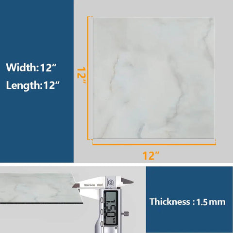 Off White Marble Peel And Stick Vinyl Floor Tiles 12x12 Waterproof Self Adhesive 24 Pack with 1.5mm thickness