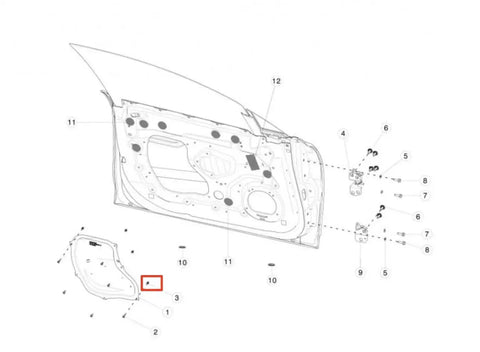 Diagram of door assembly showing Ten Piece License Plate Grommets And Liftgate Trim Panel Screw Nuts Kit For Tesla Model S X 3.