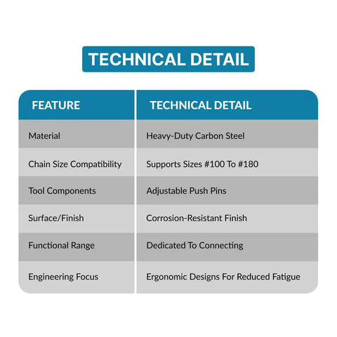 Technical details for Roller Chain Connecting Tool For 100, 120, 140, 160, 180 Pitch Chains, Compact Chain Breaker