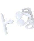 Double Roller Closet Door Catch For RVs Boats And Motorhomes Compact POM Door Latch, white, showing latch and roller mechanism