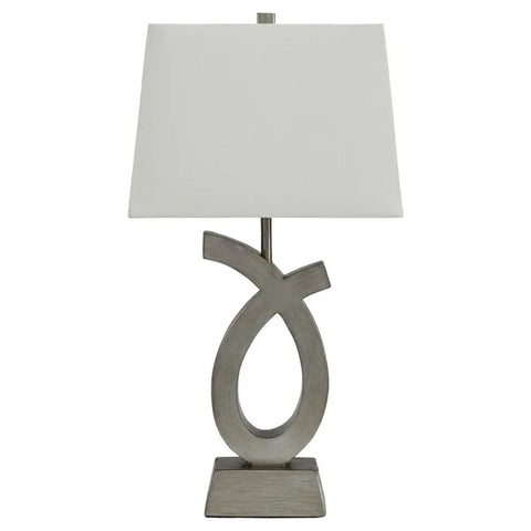Modern 28 Inch Art Sculpted Table Lamp Two Pack in Silver Finish With White Rectangular Shade Resin Base Lit Living Room Lighting And Bedroom Decor Set Of Two, showing unique sculpted design.