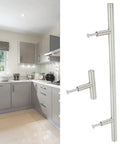 Stainless Steel T Type Drawer Cabinet Wardrobe Door Pull Handle 2 To 14 Inch Silver Bar in modern kitchen setting