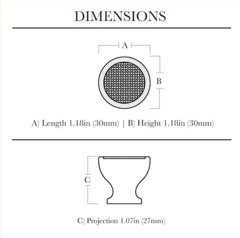 Technical drawing of Champagne Bronze One And One Eighth Inch Industrial Cabinet Drawer Knob dimensions with length, height, projection
