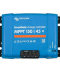 SmartSolar MPPT Charge Controller 150V 45A For Solar Panels, Fast Energy Harvesting, blue unit top view with ports