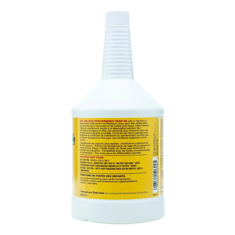 Back view of High Performance Full Synthetic Gear Oil For Manual Transmissions And Transaxles 70W 75W GL4 Gear Lubricant bottle