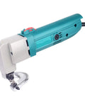 Acivirdde Electric Shears Handheld Metal Sheet Cutter With Stainless Steel Blades High-Power Aluminum Body Self-Locking Switch Ergonomic Handle Copper Motor For Smooth Cutting, side view of tool with copper motor and ergonomic handle.