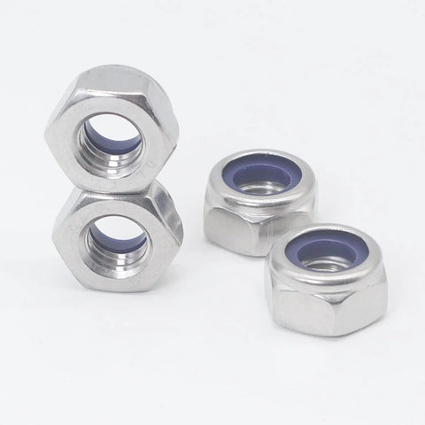 Built Tough And Top Shelf Quality M8 X 1.25mm Nylon Insert Lock Nuts Crafted From Durable 304 Stainless Steel on white background.