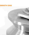 Close-up of Two Inch Stainless Steel V Groove Gate Roller Wheel With Dual Ball Bearings showing smooth edge design.