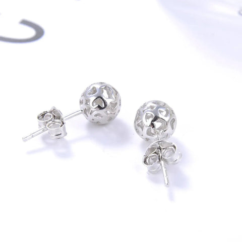 Sterling Silver 7mm Hollow Pattern Ball Pendant Stud Earrings 24K Gold Plated Finish Boho Chic Jewelry For Women Lightweight Sparkle Date Night Ready Gift silver stud pair