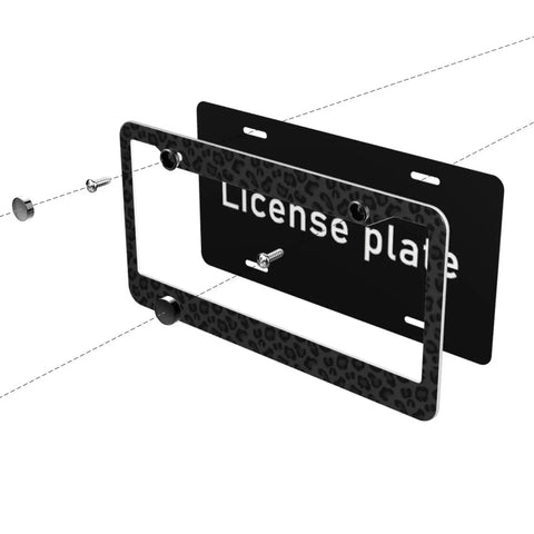 Leopard Print License Plate Frame Black Aluminum With Screws Dope Two Hole Mount Standard Size 12.3 By 6.3 Inches Car Tag Holder