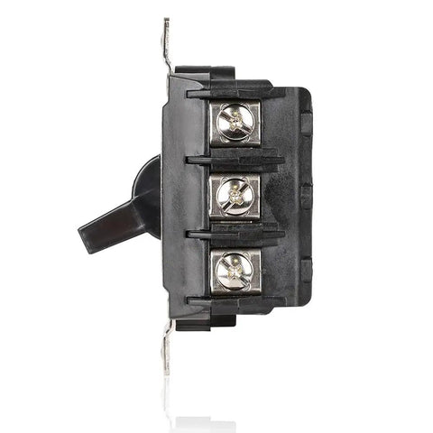 Side view of Three Pole Three Phase AC Motor Starter 30 Amp 600 Volt Heavy Duty Toggle Disconnect Non Grounding MS303 DS Black in wall box.