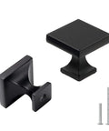 Set Of 5 Flat Black Cabinet Knobs For Dresser Drawers And Kitchen Handles Knockout Square Design solid zinc alloy knobs with screws