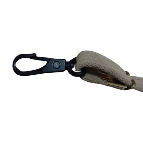 Close-up of dual hook on Heavy Duty 60 Inch Khaki Canvas Sling For Bren LMG with quick attach steel snap hook.