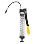6000 PSI Grease Gun With Transparent Tube for Automotive Industrial and Agricultural Equipment, heavy-duty tool with yellow handle.
