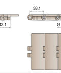 Rock Solid One Meter Flat Top Conveyor Chain With 38.1mm Pitch And 152.4mm Width dimensions and details diagram