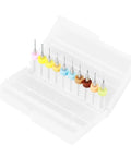 Ten Piece Tungsten Carbide Micro Drill Bit Set 0.1mm To 1.0mm For PCB Circuit Board Drilling in a clear plastic case
