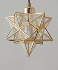 Lit Gold Ceiling Pendant Light With Star Design, Vintage Hanging Lamp, E26 Socket, Clear PVC and Metal Decor