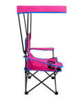 Side view of pink Kids Outdoor Canopy Chair With Adjustable Shade For Camping And Beach Folding Chair With Cup Holder And Carry Bag