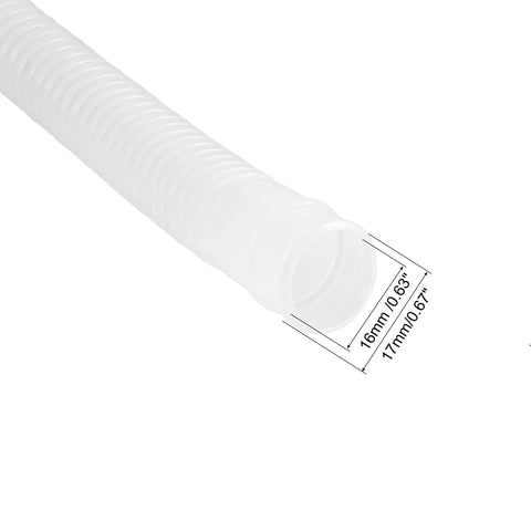 Premium Flexible Air Conditioner Drain Pipe For Home Split Units No Sweat Setup Zero Drip Drama Six Foot Heavy Duty Cooling System Smooth Flow White PVC Tubing close-up showing flexible, clear PVC tubing with measurements.