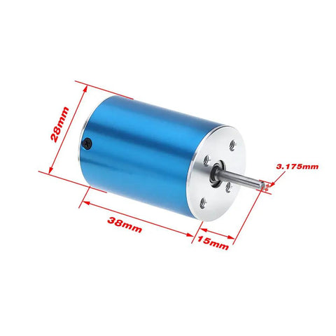 3600KV 4Pole Sensorless Brushless RC Car Motor with 35A ESC high torque copper windings, blue cylinder with dimensions shown