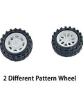 30Pcs Plastic Toy Car Wheels Set For RC Cars Trucks And DIY Robots With 2mm Shaft Axles White 31mm Diameter And 11mm Thick Includes Two Wheel Styles Replacement Parts For Models, showing two different wheel patterns.