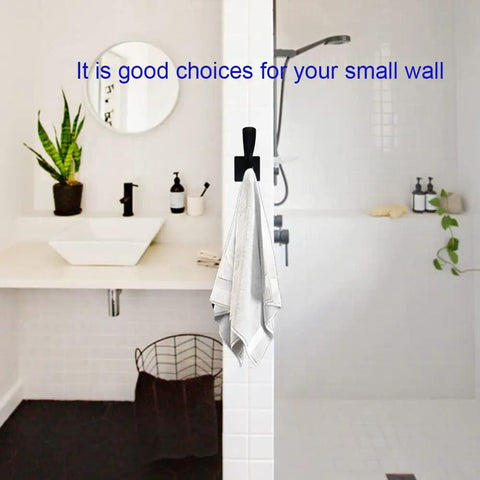 Matte Black Heavy Duty Wall Mount Hooks for towels in bathroom, showing non-slip design with towel hanging, long arm feature