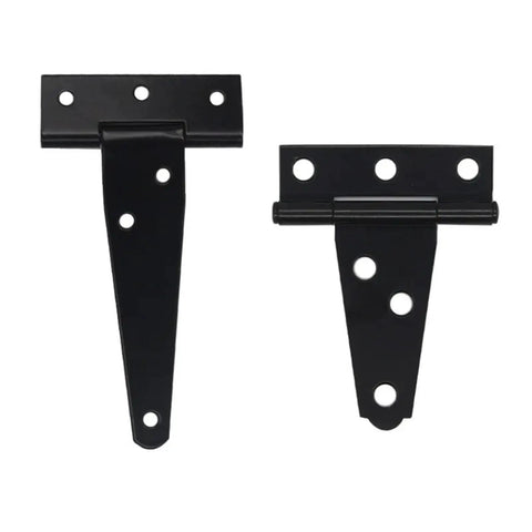 Heavy Duty Black T Shaped Hinges 50 Pack Rock Solid Iron Hardware For Wooden Barn Door Fence Gate And Window Replacement, showing two hinges.