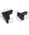 Hella Secure Rv Table Board Buckle Kit Featuring 180 Degree Rotating Lock Clips And Heavy Duty Triangle Brackets In Black, detailed view of triangle bracket and lock clip.