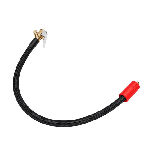 Premium Flexible Silicone Tire Inflator Extension Hose 40cm With Quick Clamp Chuck For Cars Motorcycles Bikes No Sweat Roadside Help Easy Reach Tight Spots Essential Garage Tool Game Changing Auto Repair Gear You Need Right Away black hose with quick clamp chuck and red inflator connector