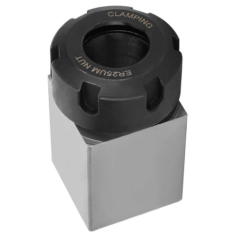 Rock Solid Square Collet Chuck Block Holder for ER 25 fits CNC lathe and engraving machines, precision steel construction, through hole