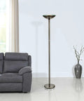 Saturn LED Torchiere Floor Lamp With Ocean Blue Diffuser 71 Inch Touch Dimmer Energy Saving 30W LED Bulb beside gray sofa