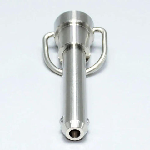 Hardcore Marine Grade Stainless Steel Ball Lock Pin Quick Release Tool With Zero Slack Button Indexing and Tight Grip 9/16 Inch Diameter Plus 2 Inch Length, front view.