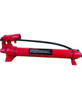 10 Ton Hydraulic Hand Pump Ram For Heavy Duty Lifting And Auto Repair Tool shown with hose and red enamel finish