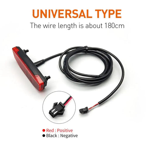 Rear LED Tail Light For Electric Bikes 6V To 60V Waterproof Rider Light With SM Plug showing 180cm cable length