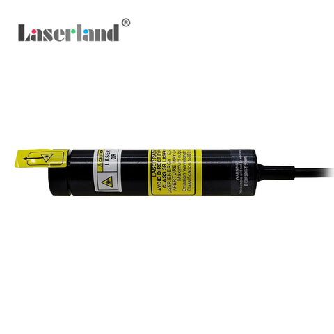 Side view of 638nm red cross light alignment module with focusable locator for screen printing, 16mm barrel, dustproof design.