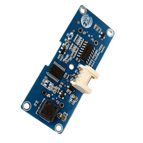 Waterproof Ultrasonic Ranging Module With Split Transceiver For Outdoor Robo Projects And Battery Apps Delivers 13 Feet Range Ultra Low Standby Power Built For Wet Harsh Environments And Reliable Obstacle Avoidance, close-up view with blue circuit board