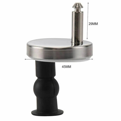 Close-up view of a steel and black plastic hinge from Two Pack Toilet Seat Hinges Replacement With Quick Release Mounting Screws For Easy Clean And Durable Bathroom Fix Standard Toilet Seats Compatible DIY Friendly With Most Standard Seats And Easy Clean Up For Quick Home Or Shop Fix.