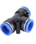 Close-up of 3-way tee union from Push To Connect Pneumatic Fittings Kit, 35 Piece 3 Way Tee Union Set With 4mm To 16mm Sizes