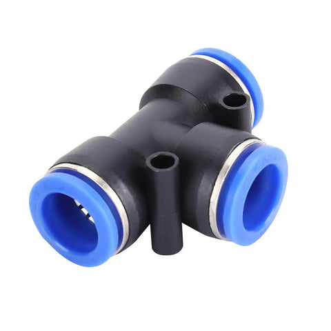 Close-up of 3-way tee union from Push To Connect Pneumatic Fittings Kit, 35 Piece 3 Way Tee Union Set With 4mm To 16mm Sizes