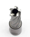 Annular cutter with Weldon shank, 5/8 in diameter, 1 in depth, HSS, front view