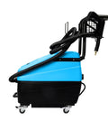 Pro Grade Heavy Duty Commercial Steam Cleaner 1750W 5 Gallon Tank 115 Psi side view with hose and wheels.