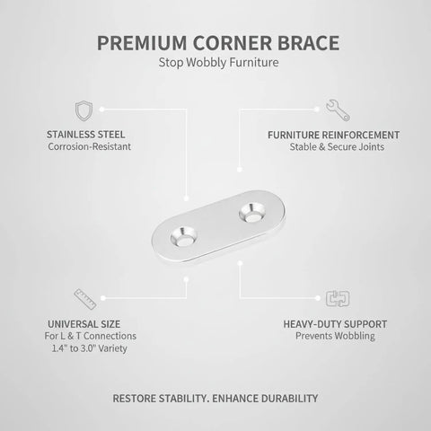 Sturdy L Bracket Corner Brace for Furniture Reinforcement, Heavy Duty Metal Support Plate for Bed Frames and Tables image with features