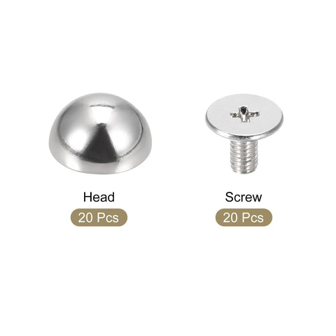 Pro Grade 10X6mm Screw Back Rivets Solid Round Head Leather Studs Spike Hardware Zinc Alloy Silver Finish, 20 piece head and screw set.